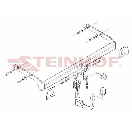R-094 STEINHOF Фаркоп на Renault Megane II седан 07/2003-2010, Renault Megane II Grandtour 07/2003-06/2009. Требуется подрезка бампера. Тип шара: AV (вертикальное быстросъемное крепление шара на ключе). Нагрузки: 1350/75 кг, масса фаркопа 19,6 кг (без эле