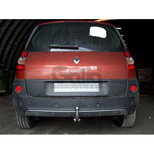 R068A GALIA Полностью оцинкованный фаркоп на Renault Grand Scenic II, Scenic II, Megane II хетчбек 2004-2009, в т.ч. модели с парктрониками. Подрозетник убирается за бампер. Тип шара: A. Без выреза бампера. Нагрузки: 1300/75 кг, масса фаркопа 17,01 кг