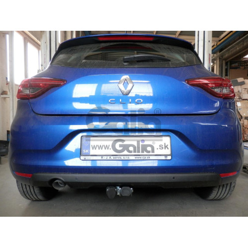 R106C GALIA Полностью оцинкованный фаркоп на Renault Clio 2019-. Тип шара: C (горизонтальный съемный). Невидимый вырез бампера. Нагрузки: 1000/75 кг, масса фаркопа 15,35 кг