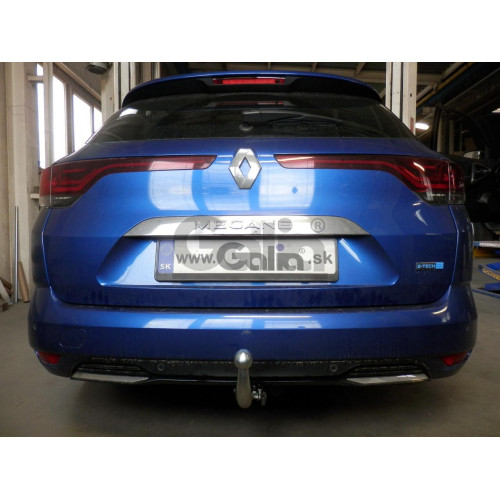 R108C GALIA Полностью оцинкованный фаркоп на Renault Megane Grandtour универсал E-TECH Hybrid PHEV 2020-. Тип шара: C (горизонтальный съемный). Невидимый вырез бампера. Нагрузки: 1200/75 кг, масса фаркопа 16,37 кг