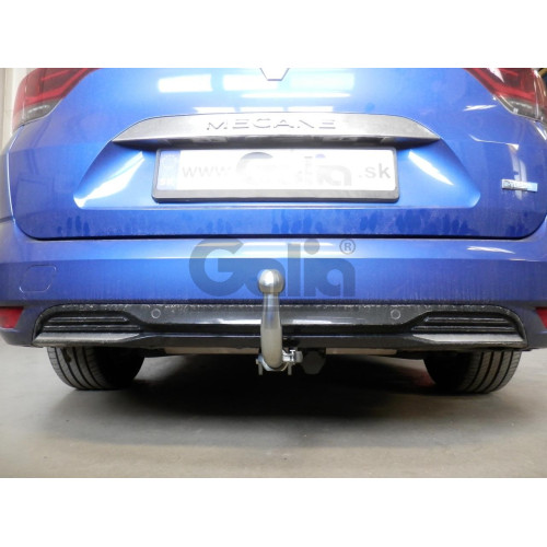 R108C GALIA Полностью оцинкованный фаркоп на Renault Megane Grandtour универсал E-TECH Hybrid PHEV 2020-. Тип шара: C (горизонтальный съемный). Невидимый вырез бампера. Нагрузки: 1200/75 кг, масса фаркопа 16,37 кг