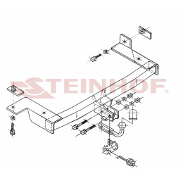 S-148 STEINHOF Фаркоп на Volkswagen Caddy 11/1995-12/2003, Seat Inca 11/1995-2003 без снятия и подрезки бампера. Тип шара: A. Нагрузки: 1000/75 кг, масса фаркопа 16 кг (без электри