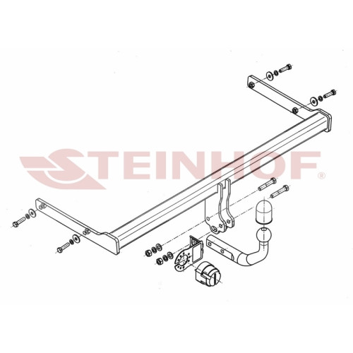 S-310 STEINHOF Фаркоп на Skoda Rapid лифтбек 06/2012-2020, 2020-2022. Требуется подрезка бампера. Тип шара: A. Нагрузки: 1600/75 кг, масса фаркопа 14,7 кг (без электрики в комплекте)
