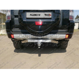 TCU00085 ТСС Фаркоп на Mitsubishi Pajero IV 2007-2020 с накладкой с надписью Pajero без подрезки бампера. Тип шара: E (шаровый узел под американский квадрат). Нагр