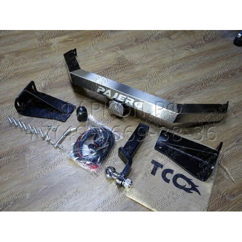 TCU00085 ТСС Фаркоп на Mitsubishi Pajero IV 2007-2020 с накладкой с надписью Pajero без подрезки бампера. Тип шара: E (шаровый узел под американский квадрат). Нагрузки: 1700/100 кг