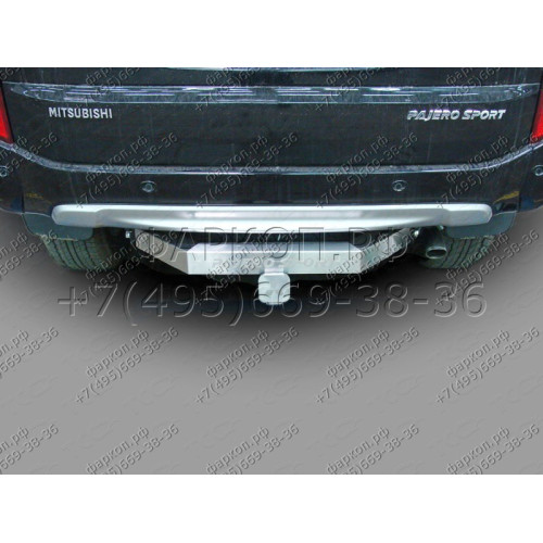 TCU00117N ТСС Фаркоп на Mitsubishi Pajero Sport 2016-2020 с накладкой с надписью Pajero Sport без подрезки бампера. Тип шара: E (шаровый узел под американский квадрат с нержавеющим шаром). Нагрузки: 2500/120 кг