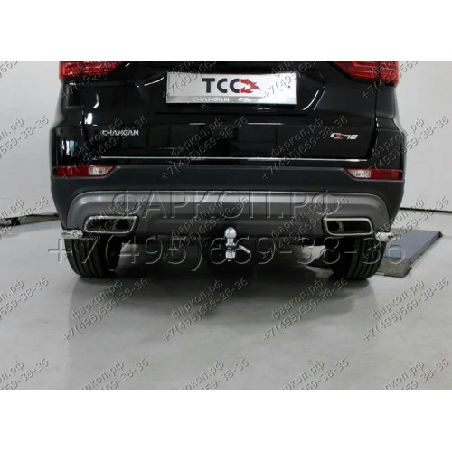 TCU00161 ТСС Фаркоп на Changan CS75 FL 2020-2023. Невидимая подрезка бампера. Тип шара: E (шаровый узел под американский квадрат). Нагрузки: 1200/75 кг