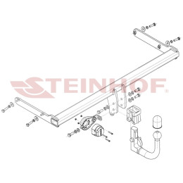 V-069 STEINHOF Фаркоп на Volkswagen Golf Cross 2007-2014. Требуется подрезка бампера. Тип шара: AV (вертикальное быстросъемное крепление шара на ключе). Нагрузки: 