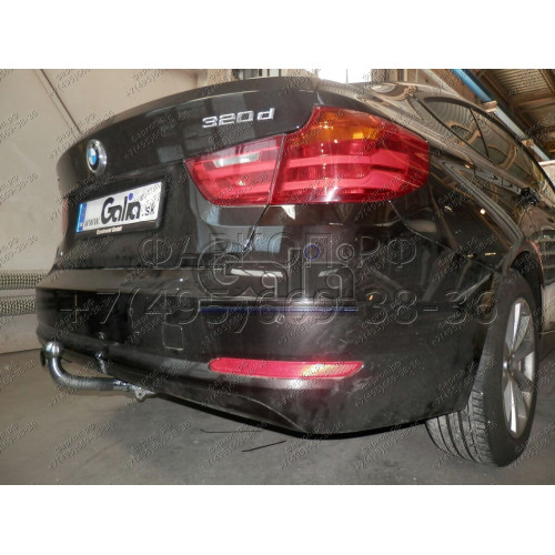B0216A GALIA Полностью оцинкованный фаркоп на BMW 3-Series Gran Turismo F34 06/2013-2019. Подрозетник убирается за бампер. Тип шара: A. Установка без выреза бампера. Нагрузки: 1900/75 кг, масса фаркопа 12,92 кг