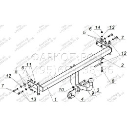 HY 02 AVTOS Фаркоп на Hyundai Elantra седан/хетчбек 2000-2006 без подрезки бампера. Тип шара: A. Нагрузки: 1000/75 кг, масса фаркопа 18,5 кг (без электрики в комплек