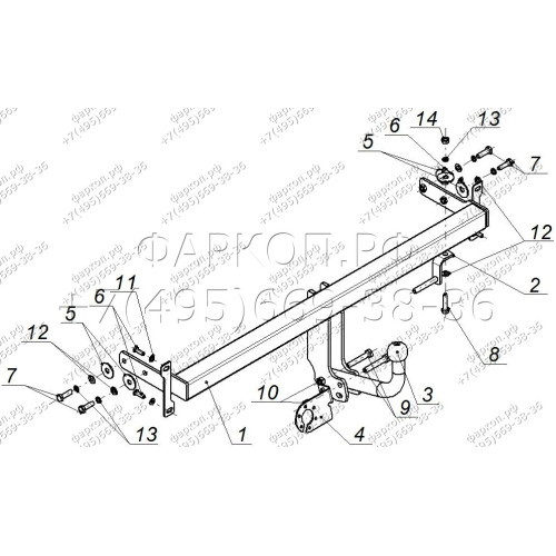 HY 02 AVTOS Фаркоп на Hyundai Elantra седан/хетчбек 2000-2006 без подрезки бампера. Тип шара: A. Нагрузки: 1000/75 кг, масса фаркопа 18,5 кг (без электрики в комплекте)