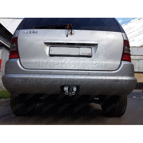 M029A GALIA Полностью оцинкованный фаркоп на Mercedes M-Class w163 1998-2005 (запасное колесо под бампером). Подрозетник убирается за бампер. Тип шара: F. Без выреза бампера. Нагрузки: 3500/140 кг, масса фаркопа 13 кг