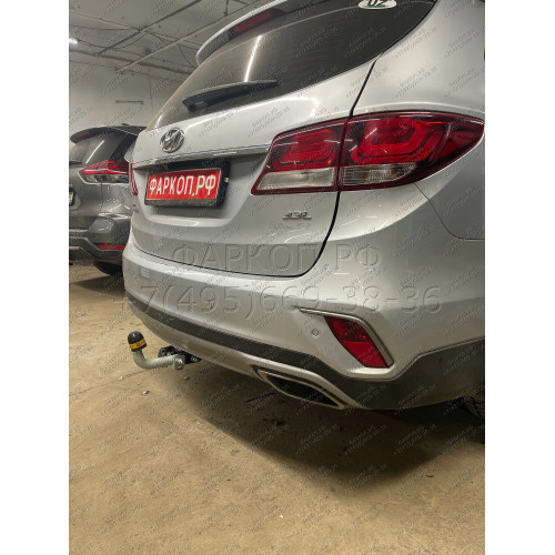 90908-A MOTODOR Фаркоп с оцинкованным шаром на Hyundai Santa Fe 2012-2018, Hyundai Grand Santa Fe 2014-2018, Kia Sorento 2012-2020, кроме Prime. Необходима подрезка бампера. Тип шара: A. Нагрузки: 1500/75 кг, масса фаркопа 16,5 кг (без электрики в комплек