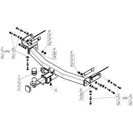 91014-E MOTODOR Фаркоп с оцинкованным шаром на Hyundai Tucson 2021-, Kia Sportage 2022- без выреза в бампере. Тип шара: E. Нагрузки: 2000/100 кг, масса фаркопа 19,9 кг (без эл