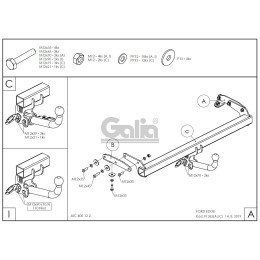 F136A GALIA Полностью оцинкованный фаркоп на Ford Edge 2015-2021. Тип шара: A. Установка без выреза бампера. Нагрузки: 2200/120 кг, масса фаркопа 17,62 кг