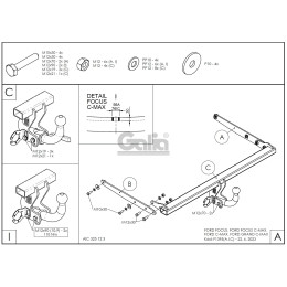 F139C GALIA Полностью оцинкованный фаркоп на Ford Focus 2003-2018, Ford Focus C-MAX 2003-2010, 2010-2019, Ford Grand C-MAX 2010-2019. Тип шара: C (горизонтальный съемный). Невидимый выр