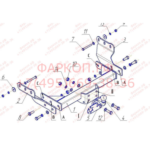 FD 26 AVTOS Фаркоп на Ford Transit фургон 2000-2014 без подрезки бампера. Тип шара: F. Нагрузки: 2000/100 кг, масса фаркопа 19,5 кг (без электрики в комплекте)