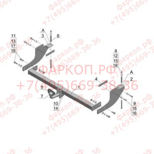 GW 07 AVTOS Фаркоп на Great Wall Safe 2005-2009 без подрезки бампера. Тип шара: A. Нагрузки: 1200/75 кг, масса фаркопа 22 кг (без электрики в комплекте)