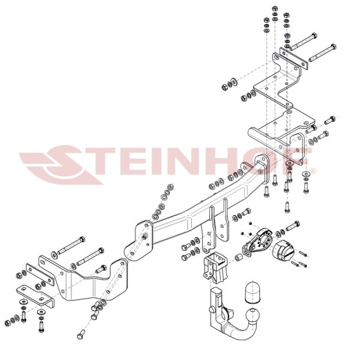 H-277 STEINHOF Фаркоп на Hyundai Santa Fe IV дорестайлинг 2018-2021. Требуется подрезка бампера. Тип шара: AV (вертикальное быстросъемное крепление шара на ключе). Нагрузки: 2500/120 кг, масса фаркопа 22,8 кг (без электрики в комплекте)