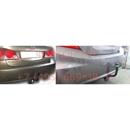 H103-A Лидер-плюс ТСУ для Honda Civic седан 2006-2012, 2012-2017. Требуется подрезка бампера. Нагрузки: 1200/75 кг, масса фаркопа 18,8 кг (без электрики в комплекте)