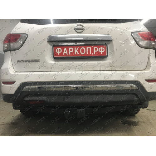 FA 0854-E Бизон Фаркоп на Nissan Pathfinder R52 2014-2021 без подрезки бампера. Тип шара: E (легкосъемный шар под квадрат). Нагрузки: 3200/120 кг. Не комплектуется электрикой