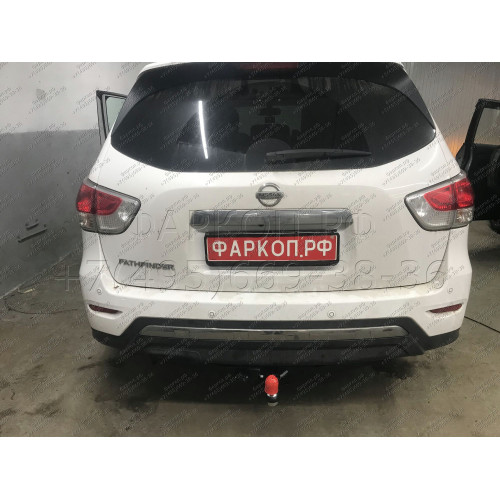 FA 0854-E Бизон Фаркоп на Nissan Pathfinder R52 2014-2021 без подрезки бампера. Тип шара: E (легкосъемный шар под квадрат). Нагрузки: 3200/120 кг. Не комплектуется электрикой