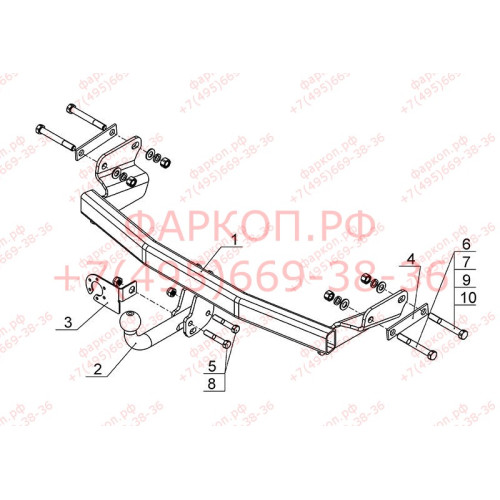 JW 02 AVTOS Фаркоп на Jeep Compass 2006-2017, Jeep Liberty 2006-2016. Требуется подрезка бампера. Тип шара: A. Нагрузки: 1500/75 кг, масса фаркопа 16 кг (без электрики в комплекте)