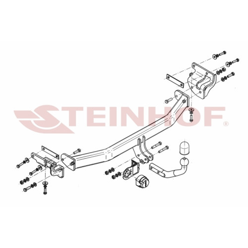 K-057 STEINHOF Фаркоп на Kia Carens 2013-2019 без снятия и подрезки бампера. Тип шара: A. Нагрузки: 1500/75 кг, масса фаркопа 16,6 кг (без электрики в комплекте)