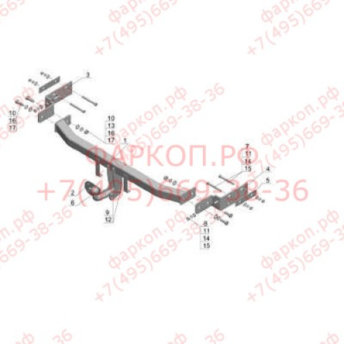 KI 17 AVTOS Фаркоп на Kia Sorento 2009-2012. Необходима подрезка бампера. Тип шара: A. Нагрузки: 1250/75 кг, масса фаркопа 18,5 кг (без электрики в комплекте)