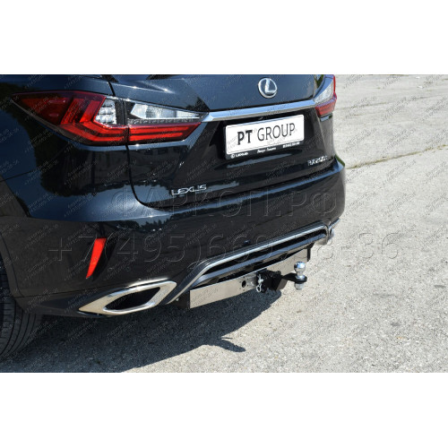 LRX-15-991124.00 PT GROUP Фаркоп с нержавеющей накладкой на Lexus RX, кроме Long, в т.ч. F Sport 2015-2019 без подрезки бампера. Тип шара: E (легкосъемный шар под квадрат). Нагрузки: 2500/120 кг, масса фаркопа 24,4 кг (без электрики в комплекте)