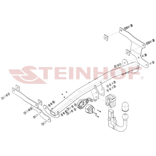 M-058 STEINHOF Фаркоп на Mazda 3 хетчбек 5 дверей 2013-2019. Требуется подрезка бампера. Тип шара: AV (вертикальное быстросъемное крепление шара на ключе). Нагрузки: 1800/90 кг (без электрики в комплекте)