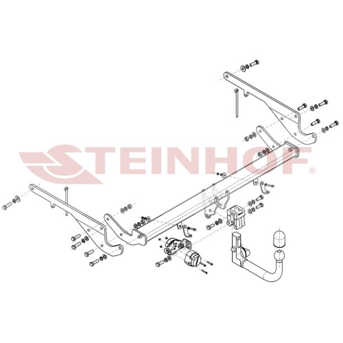 M-066 STEINHOF Фаркоп на Mazda CX-9 2017-2024, Mazda CX-8 2018- без подрезки бампера. Тип шара: AV (вертикальное быстросъемное крепление шара на ключе). Нагрузки: 2500/120 кг, масса фаркопа 20 кг (без электрики в комплекте)