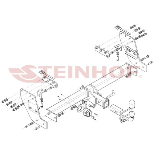 M-333 STEINHOF Фаркоп на Mitsubishi L200 2015-2023, FIAT Fullback 2015-2019 без подрезки бампера. Тип шара: FE (шаровый узел под американский квадрат с фланцевым шаром). Нагрузки: 3100/150 кг, масса фаркопа 31,7 кг (без электрики в комплекте)