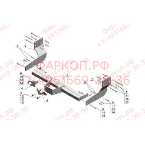 MB 04 AVTOS Фаркоп на Mercedes Sprinter фургон со ступенькой 2006-, Volkswagen Crafter фургон со ступенькой 2006-2017 без подрезки бампера. Тип шара: F. Нагрузки: 2500/100 кг, масса фаркопа 26 кг (без электрики в комплекте)