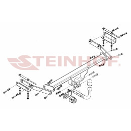 N-020 STEINHOF Фаркоп на Nissan Juke, только 2WD 2011-2019. Требуется подрезка бампера. Тип шара: A. Нагрузки: 1500/75 кг, масса фаркопа 20,2 кг (без электрики в компл