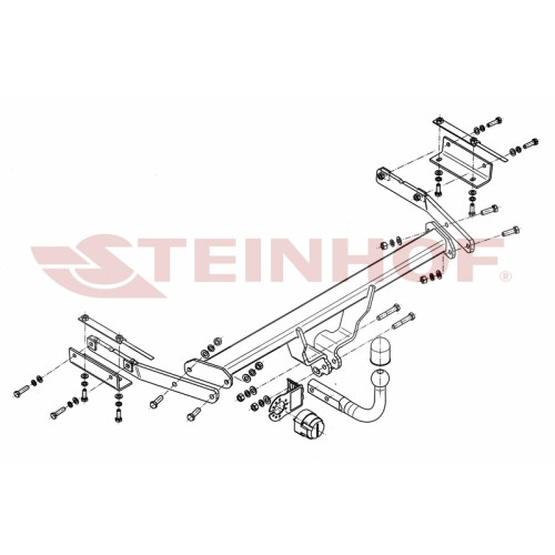 N-020 STEINHOF Фаркоп на Nissan Juke, только 2WD 2011-2019. Требуется подрезка бампера. Тип шара: A. Нагрузки: 1500/75 кг, масса фаркопа 20,2 кг (без электрики в комплекте)