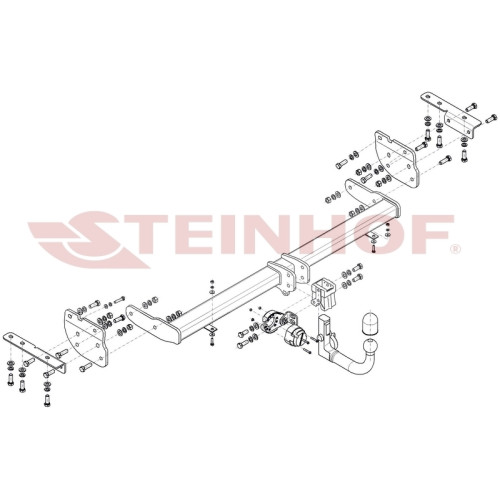 N-077 STEINHOF Фаркоп на Nissan Pathfinder 2014-2021. Требуется подрезка бампера. Тип шара: AV (вертикальное быстросъемное крепление шара на ключе). Нагрузки: 3000/140 кг, масса фаркопа 21 кг (без электрики в комплекте)