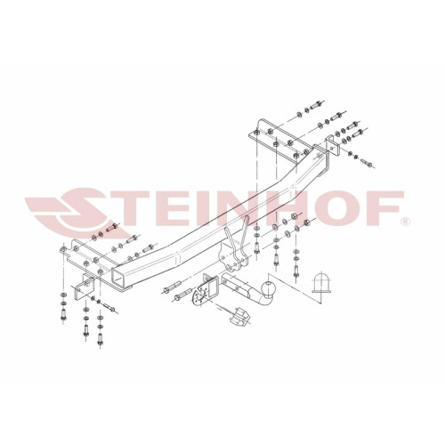 N-100 STEINHOF Фаркоп на Nissan X-Trail 2001-2007. Требуется подрезка бампера. Тип шара: A. Нагрузки: 2250/100 кг, масса фаркопа 18,2 кг (без электрики в комплекте)