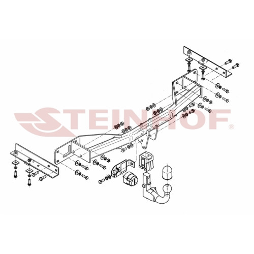 O-177 STEINHOF Фаркоп на Opel Meriva, кроме версии с flex-fix, кроме 1.3 CDTi 2010-2017. Требуется подрезка бампера. Тип шара: AV (вертикальное быстросъемное крепление шара на ключе). Нагрузки: 1300/75 кг, масса фаркопа 21,9 кг (без электрики в комплекте)