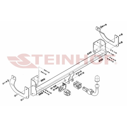 P-041 STEINHOF Фаркоп на Peugeot 407 седан 2004-2011. Требуется подрезка бампера. Тип шара: AH (горизонтальное быстросъемное крепление шара на ключе). Нагрузки: 1600/75 кг, масса фаркопа 25,8 кг (без электрики в комплекте)
