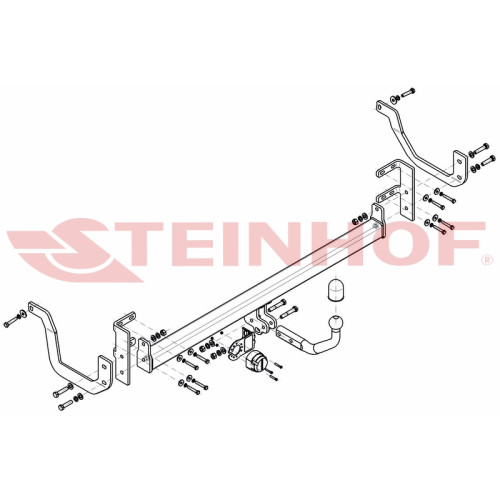 P-048 STEINHOF Фаркоп на Peugeot 508 универсал, кроме GT и HDI 2.2 л 2011-2019. Требуется подрезка бампера. Тип шара: A. Нагрузки: 1900/80 кг, масса фаркопа 23,92 кг (без электрики в комплекте)
