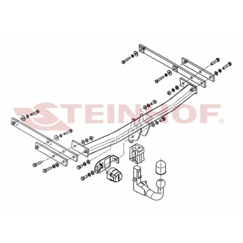 R-046 STEINHOF Фаркоп на Renault Latitude 2010-2015. Требуется подрезка бампера. Тип шара: AV (вертикальное быстросъемное крепление шара на ключе). Нагрузки: 1700/80 кг, масса фаркопа 19,5 кг (без электрики в комплекте)