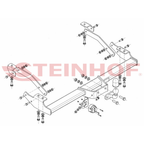 R-128 STEINHOF Фаркоп на Renault Trafic 2014-, Opel Vivaro 2014-2018, FIAT Talento 2016-2020 без снятия и подрезки бампера. Тип шара: F. Нагрузки: 2100/100 кг, масса фаркопа 22,2 кг (без электрики в комплекте)
