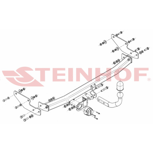 R-136 STEINHOF Фаркоп на Renault Twingo хетчбек 3 двери 2007-2014. Требуется подрезка бампера. Тип шара: A. Нагрузки: 400/65 кг, масса фаркопа 12,95 кг (без электрики в комплекте)