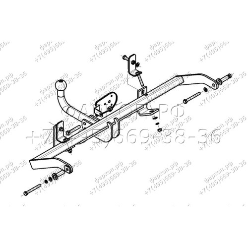RN 05 AVTOS Фаркоп на Renault Kangoo 1998-2010, Nissan Kubistar 2003-2009 без подрезки бампера. Тип шара: A. Нагрузки: 1250/75 кг, масса фаркопа 16,5 кг (без электрики в комплекте)