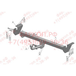 SY 011 AVTOS Фаркоп на SsangYong Actyon 2011-2015 без подрезки бампера. Тип шара: A. Нагрузки: 1200/75 кг, масса фаркопа 15,5 кг (без электрики в комплекте)
