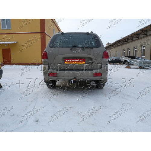 HY 18 AVTOS Фаркоп на Hyundai Santa Fe Classic 2007-2013, Hyundai Santa Fe 2001-2006. Необходима подрезка бампера. Тип шара: A. Нагрузки: 2000/100 кг, масса фаркопа 22 кг (без электрики в комплекте)
