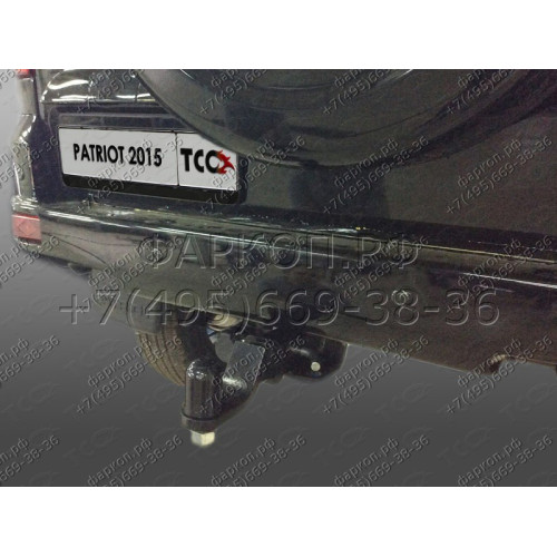 TCU00028 ТСС Фаркоп на UAZ Patriot 2015- без подрезки бампера. Тип шара: E (шаровый узел под американский квадрат). Нагрузки: 1600/100 кг