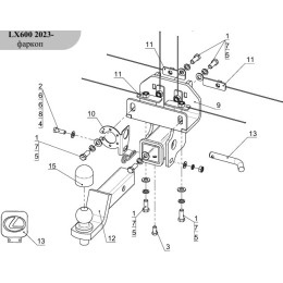 TCU00401N ТСС Фаркоп на Lexus LX600 2021-. Тип шара: E (шаровый узел под американский квадрат с нержавеющим шаром). Нагрузки: 2500/100 кг