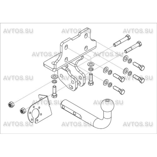 TY 42 AVTOS Фаркоп на Toyota Land Cruiser Prado J120 2003-2009, J150 2009-2023, Lexus GX 470 2003-2009, GX 460 2009-2023. Необходима подрезка бампера. Тип шара: A. Нагрузки: 1500/75 кг, масса фаркопа 7,5 кг (без электрики в комплекте)